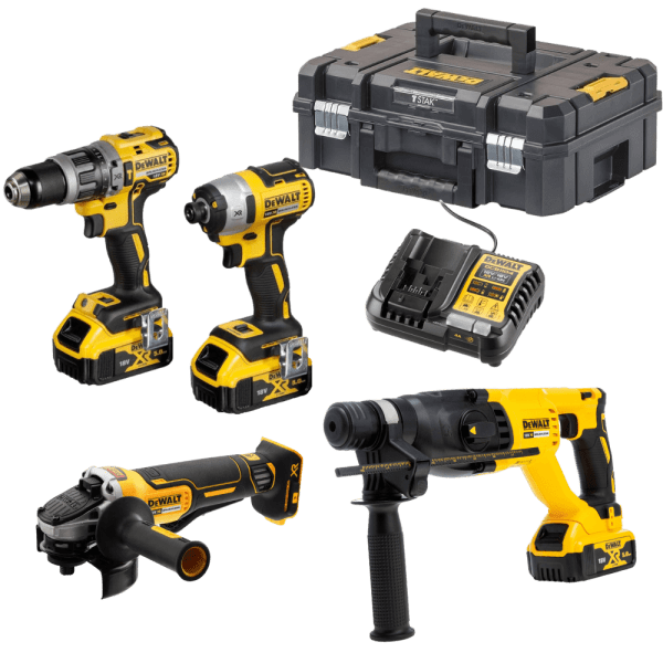 Set 4 scule cu 3 acumulatori DeWalt DCK443P3